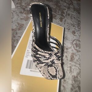 Michael Kors Snake-Print Strappy Stiletto Haisley Mule in Beige and Black